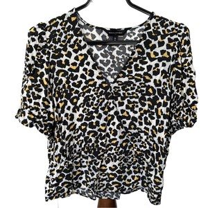 Banana Republic Leopard Print Puffed Sleeve Peplum Top Size Medium GUC